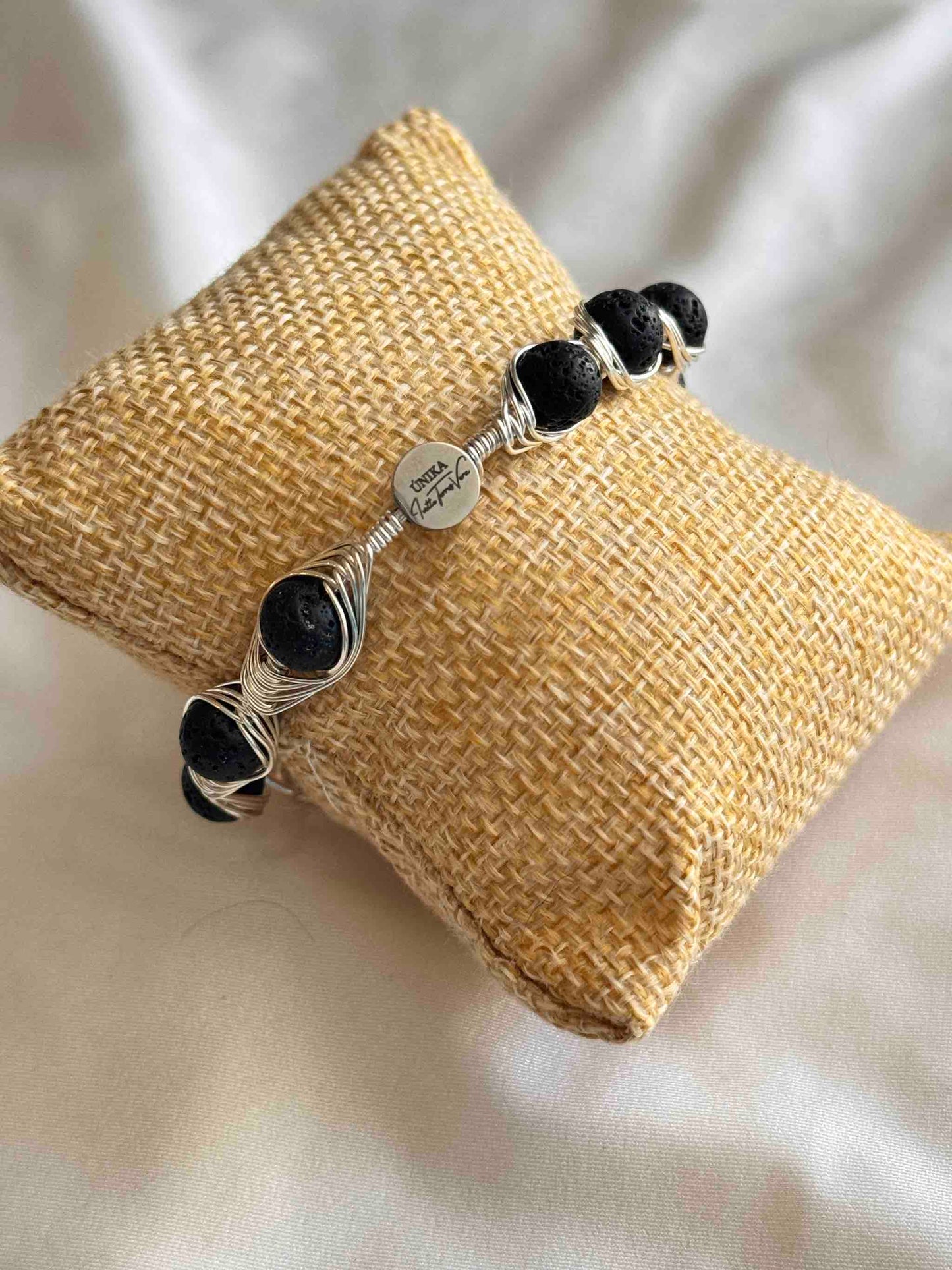 Kano Bracelet - Black volcanic stone & silver-toned copper
